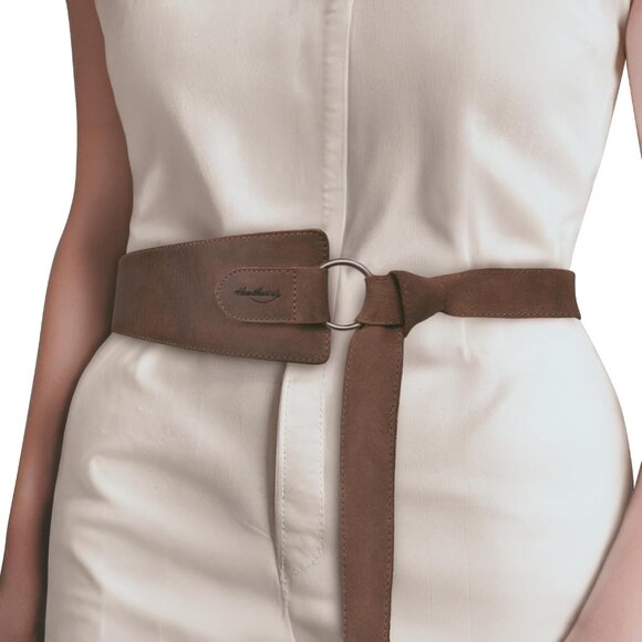 Women's Leather No-Buckle Waist Belt with Ring Handmade for Formal Occasions - Picture 3 of 5